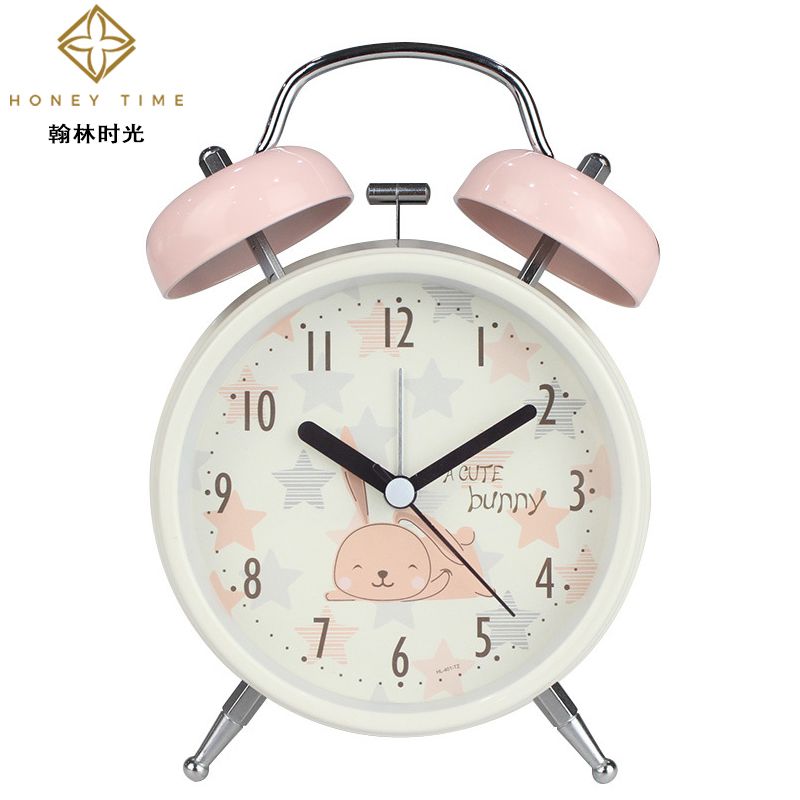 Creative home new oversized ringtone 4-inch alarm clock mute metal clock night light cartoon children's student clock