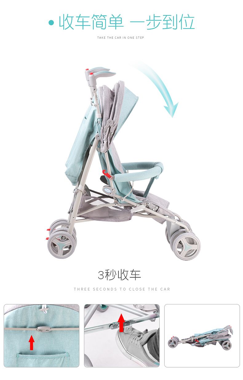 新款马卡龙婴儿车儿童伞推车可坐可躺全蓬可折叠详情图13