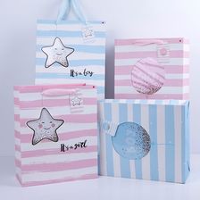 简约粉蓝礼品手提白卡纸袋ins可爱购物服装环保包装拎袋定制