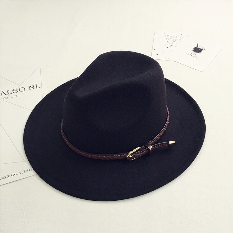 European and American style retro woolen woolen hat, belt, wide-brimmed top hat for women, British casual and versatile jazz hat for men in autumn and winter Application Scenario