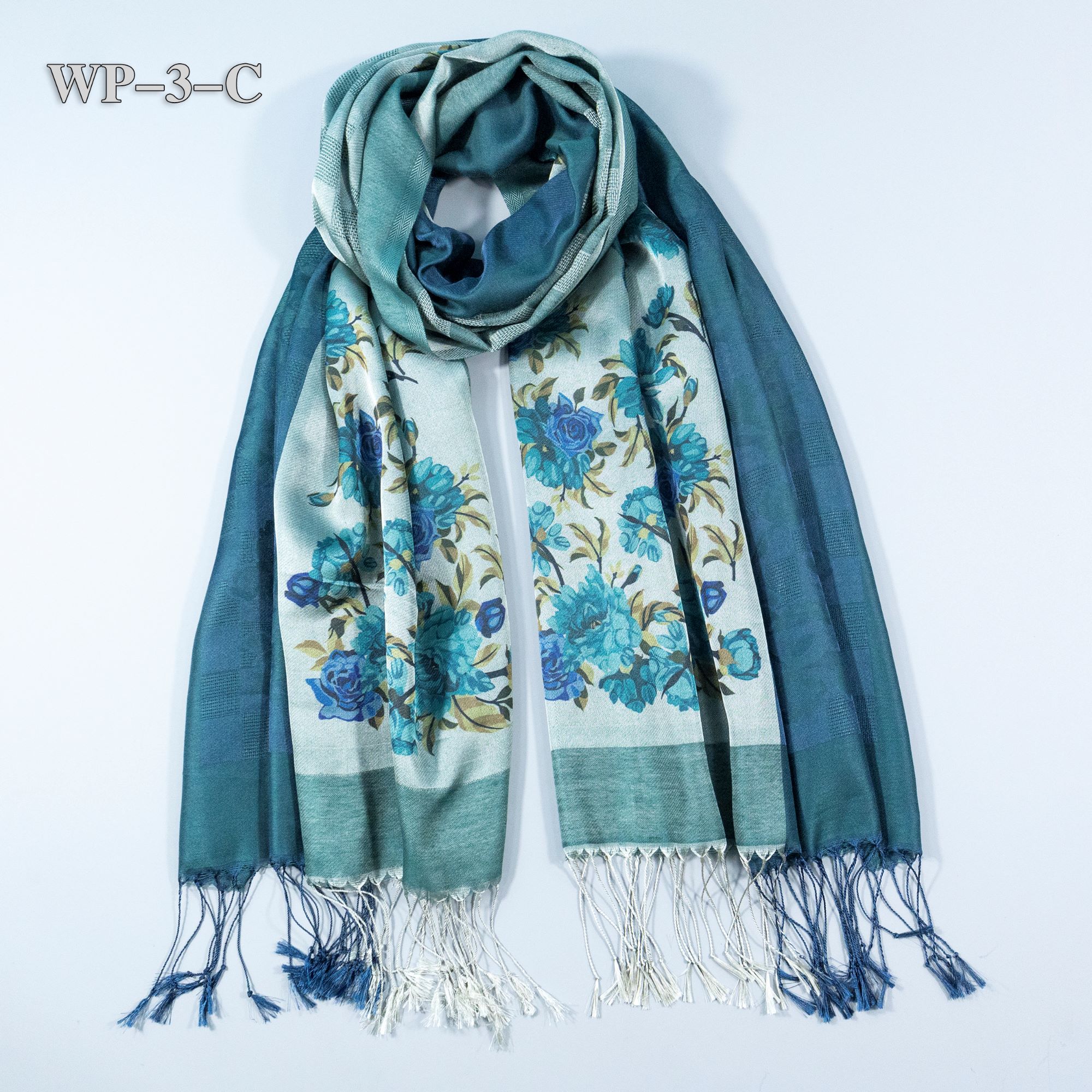 头巾 围巾 长巾 仿真丝 提花图案 数码印花 带长须 WP-3-C