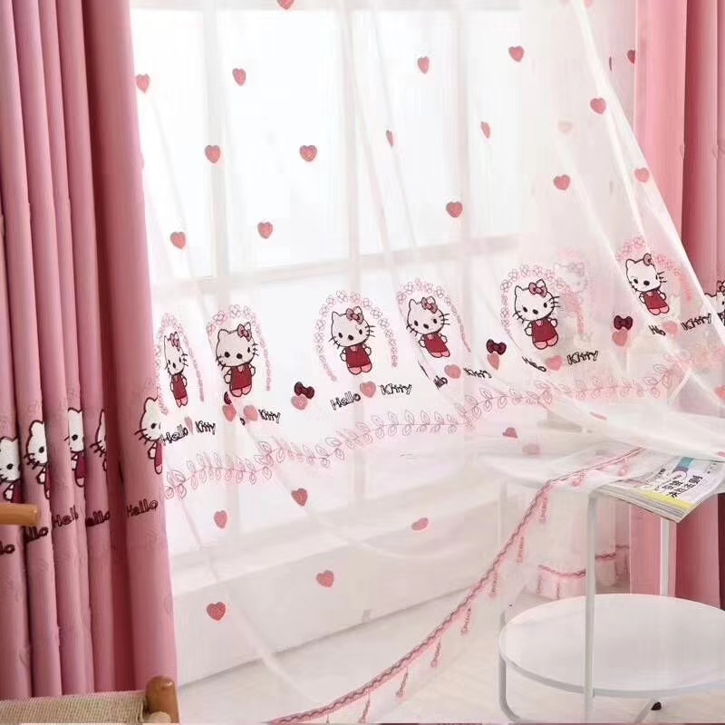 New style factory direct sales available for retail and wholesale of cartoon Kate Cat embroidered curtain fabric undefined