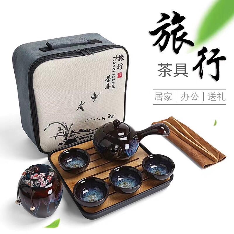 洒金.侧把壶套装产品图
