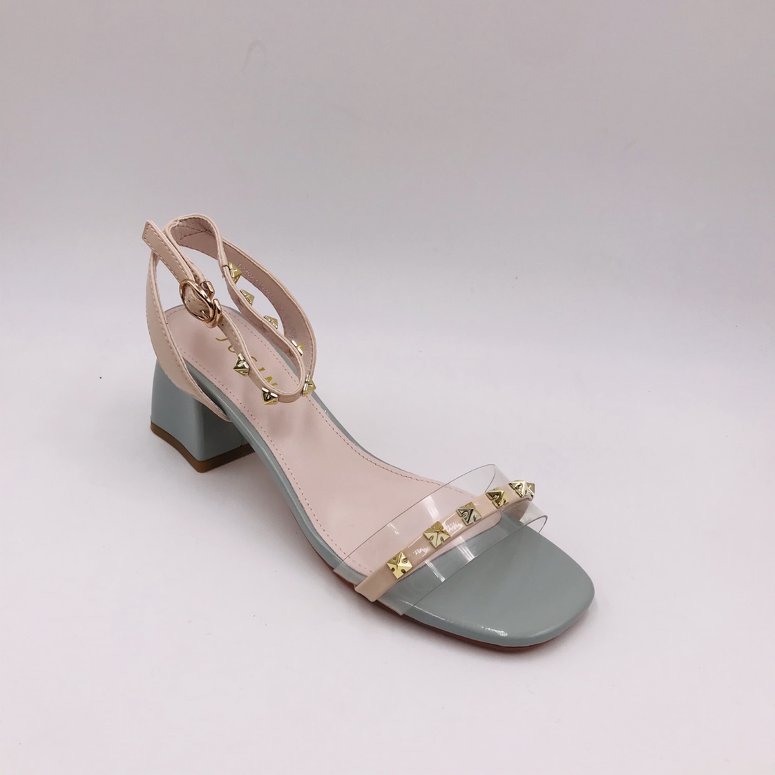 Victory Shoes' new summer sandals for women, featuring open-toe, one-button high heels, thick heels, slimming rivets and fashionable women's shoes Specification image