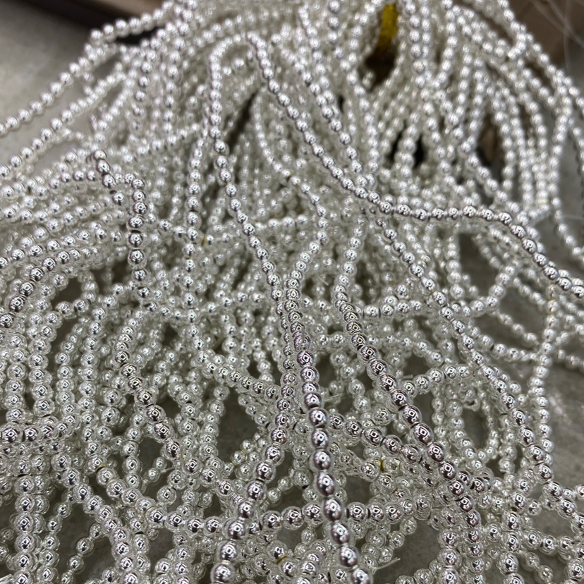 黑胆石3.0圆珠水镀白银，可diy手链，脚链，项链，头饰，可做服饰配件图