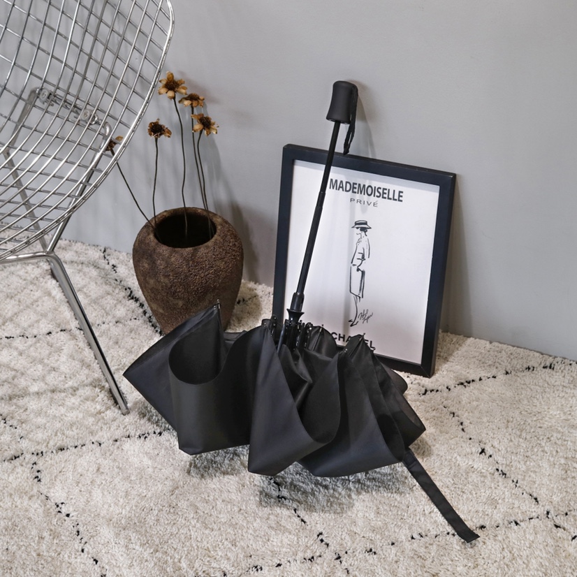 306 Windproof Self-Opening Retractable Umbrella Black details Picture