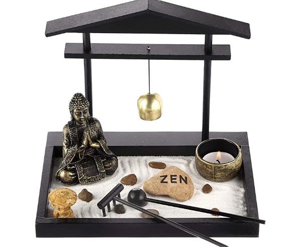 Mesa de arena zen mesa de arena estatua de buda mesa de arena estilo japonés campanilla de viento candelero mini mesa de arena jardín juegos manualidades