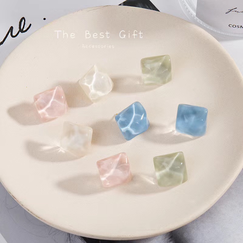 Korean jelly color series square resin simple stud earrings s925 Silver needle anti-allergy stud earrings Stardew accessories 1