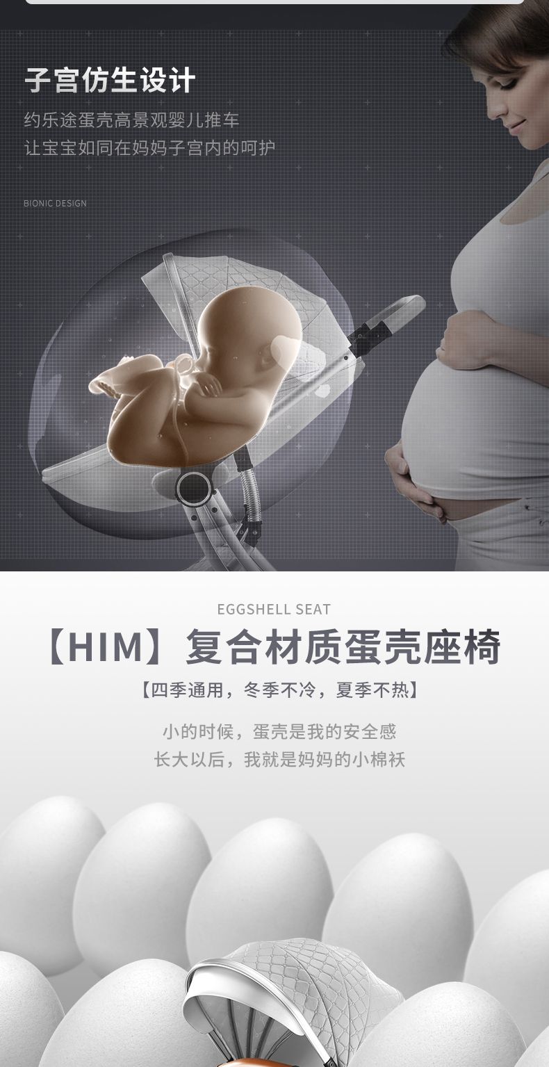 新款高景观手推车童车大轮减震器铝合金可坐可躺婴儿车详情图2