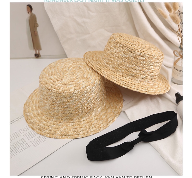 Korean-style sweet bow straw hat, flat-topped top hat, summer vacation travel sun hat, sun-protective beach hat Specification image