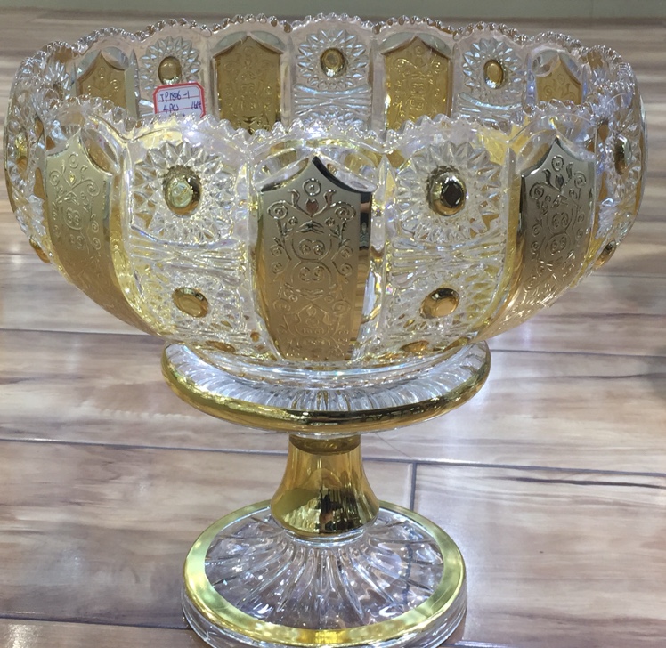Gran tamaño chapado en oro patrón de vidrio europeo fruta cubo moderno sala de estar creativa fruta cubo sala de estar decoraciones poner