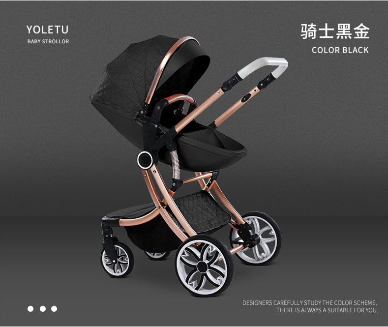 新款高景观手推车童车大轮减震器铝合金可坐可躺婴儿车白底实物图