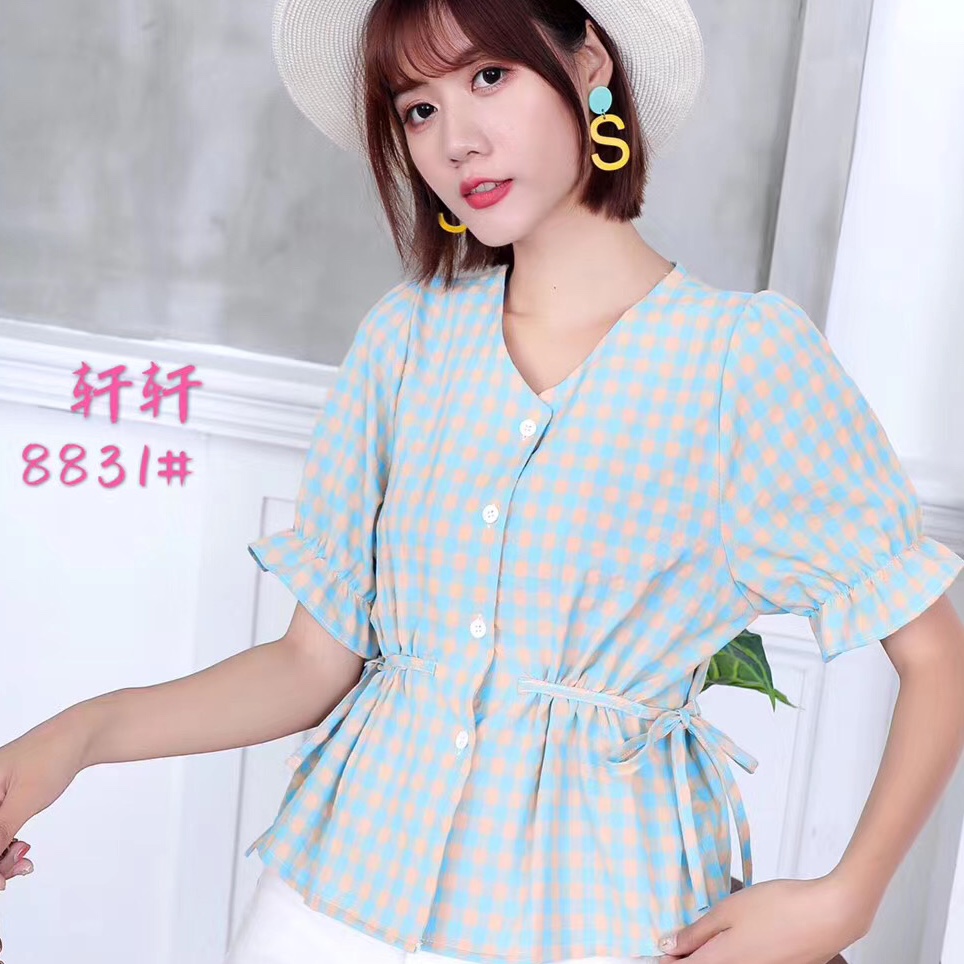格子衬衫两边抽绳