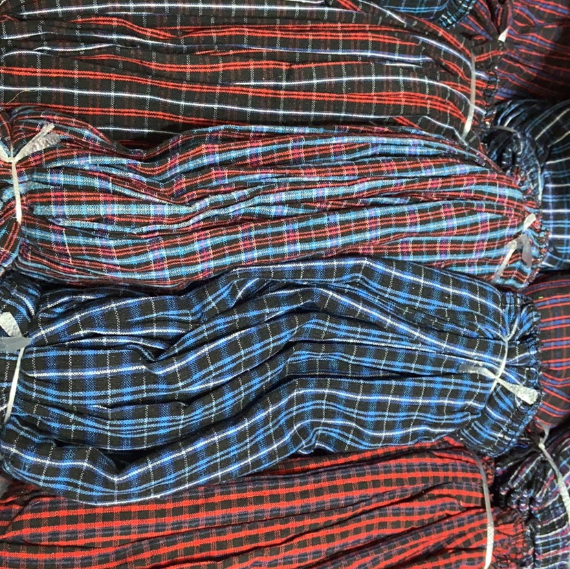 Cotton checkered sleeve with double stitches