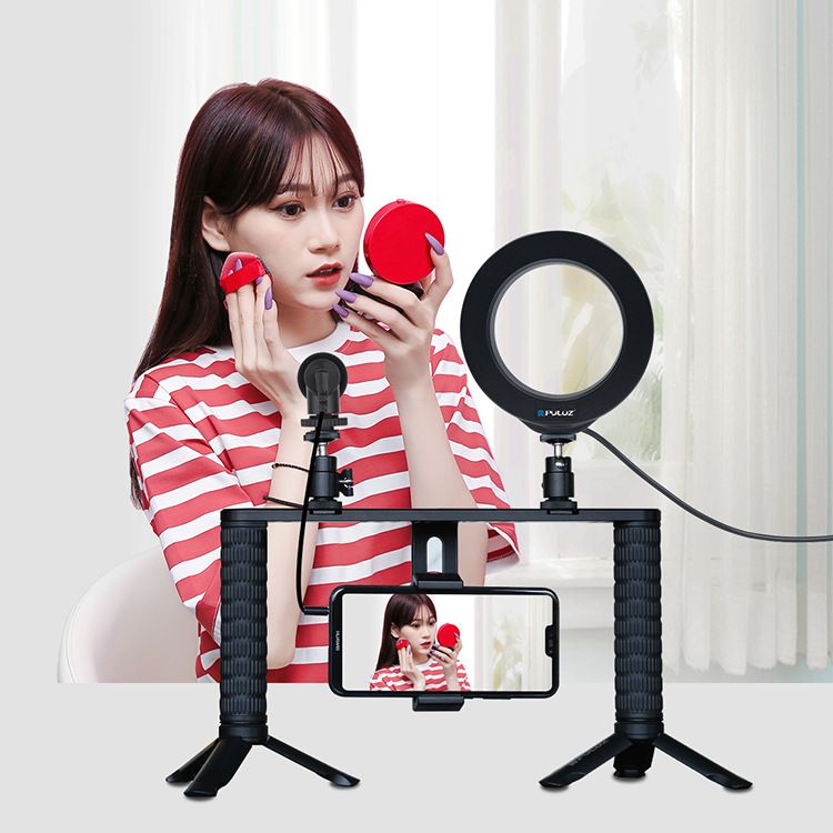 Mobile phone live broadcast aluminum rabbit cage set with ring fill light microphone mini tripod