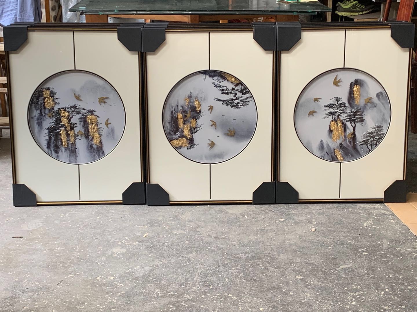 New Chinese Living Room Dining Room Decorative Painting Sofa Background Painting Hanging Painting Triplet full figure