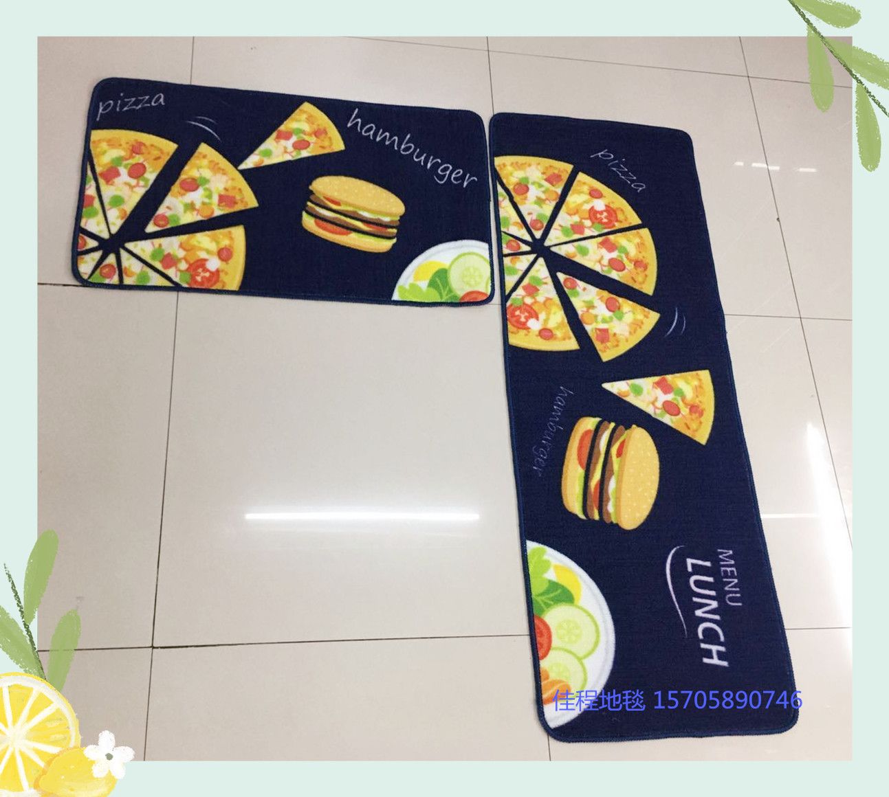 New best-selling TPR circular velvet printed kitchen 2-piece set kitchen combination floor mat, anti-slip mat, high-definition printed mat kitchen floor mat details Picture
