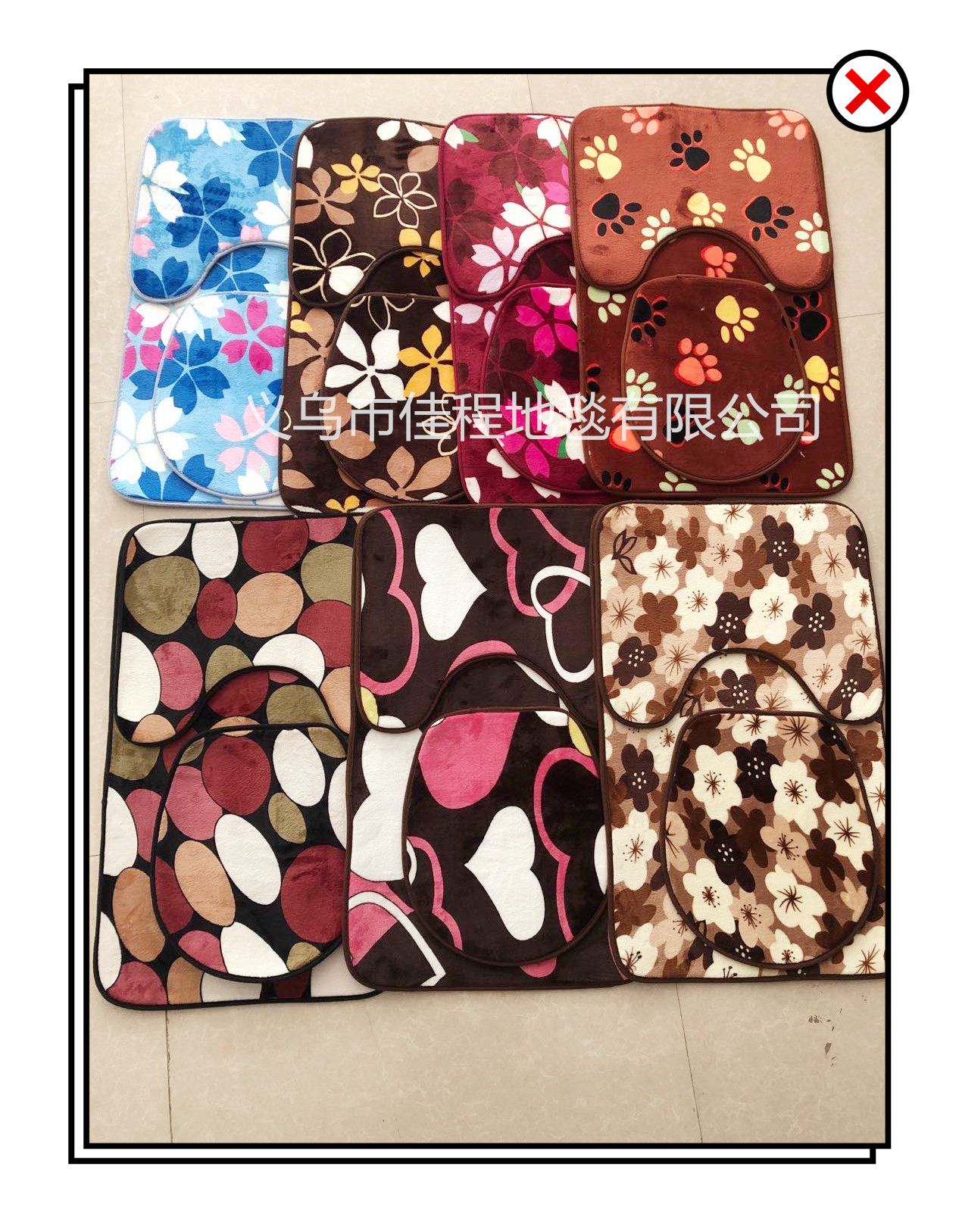 New best-selling coral fleece toilet two-piece set, coral fleece floor mat, flannel floor mat, anti-slip floor mat, combination floor mat details Picture