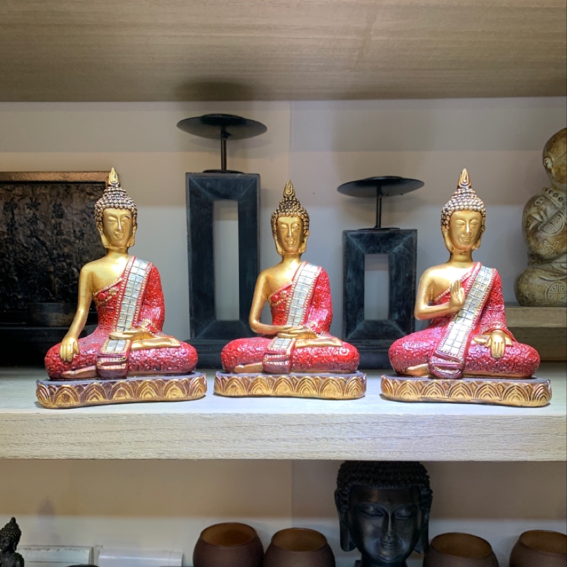 A set of Santai Buddha handicraft ornaments in antique gold with three movements details Picture