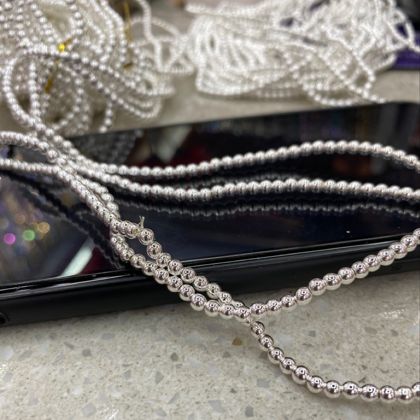 黑胆石3.0圆珠水镀白银，可diy手链，脚链，项链，头饰，可做服饰配件产品图