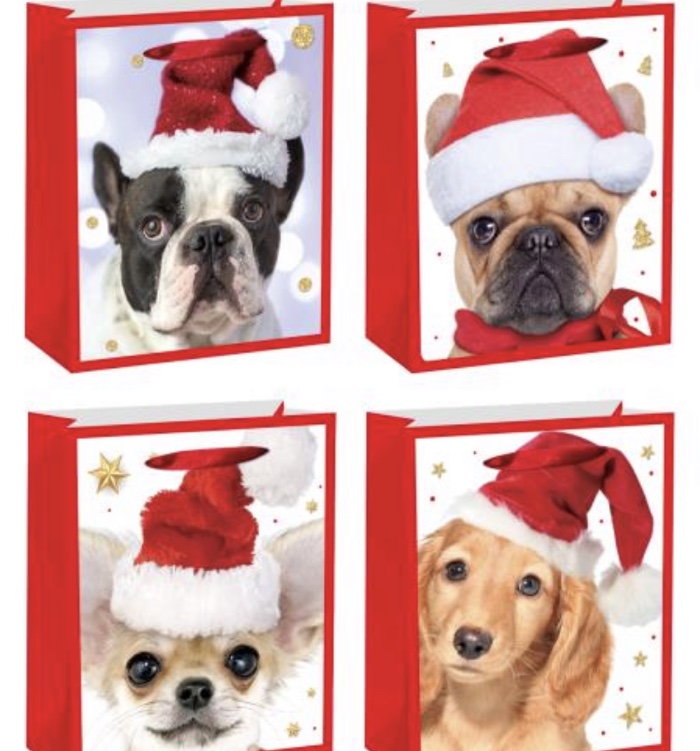 圣诞袋，小狗圣诞帽购物袋，纸袋，纸制品袋，白卡纸袋图