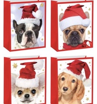 圣诞袋，小狗圣诞帽购物袋，纸袋，纸制品袋，白卡纸袋