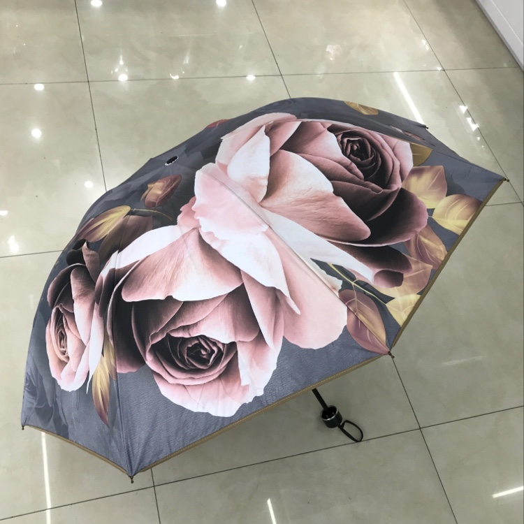 Item No. 3674E: Sunken Fish and Fallen Geese, Black Vinyl Transfer Three-fold Double-layer Umbrella details Picture