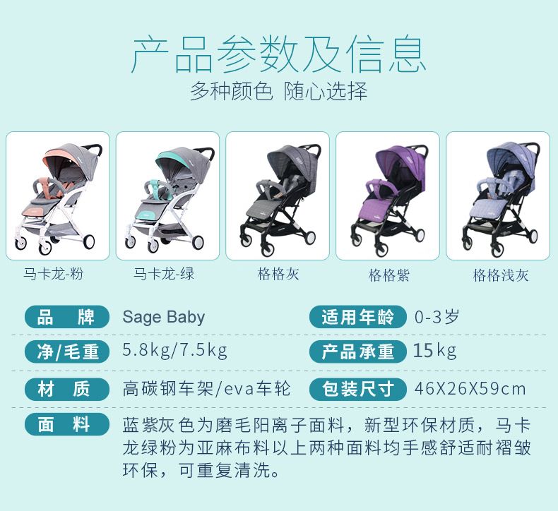 马卡龙新色儿童口袋车可折叠婴儿车可带上飞机童车详情图12