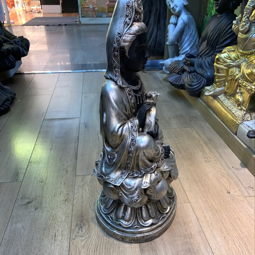 Antique-style silver home decoration and art piece of Guanyin Bodhisattva Seated statue undefined