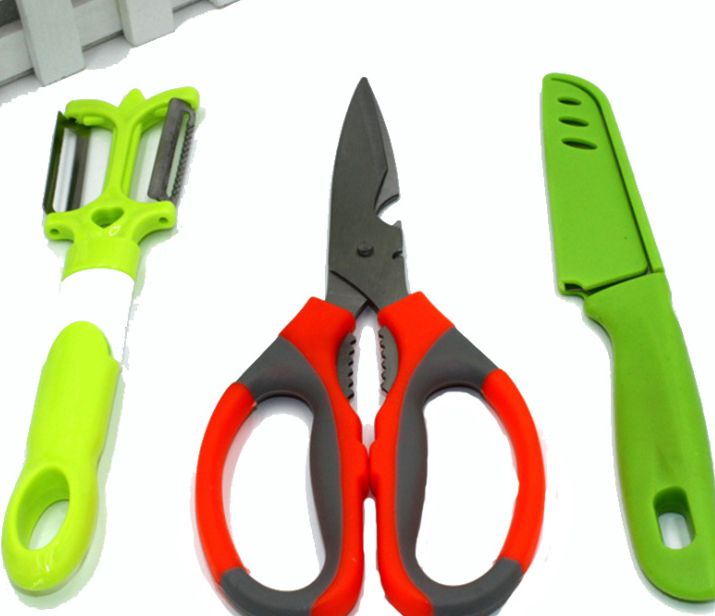 现货供应 热销厨房工具套装剪刀削皮刀3件套10元货源厨具厂家直销详情图1