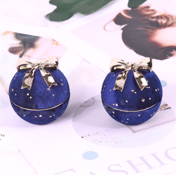Round starry sky corduroy jewelry box, bow jewelry packaging box, jewelry display box Specification image