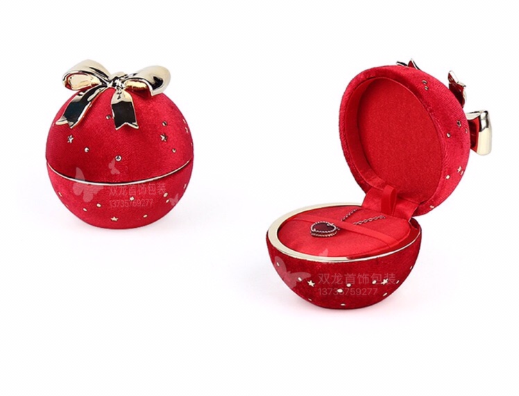Round starry sky corduroy jewelry box, bow jewelry packaging box, jewelry display box details Picture