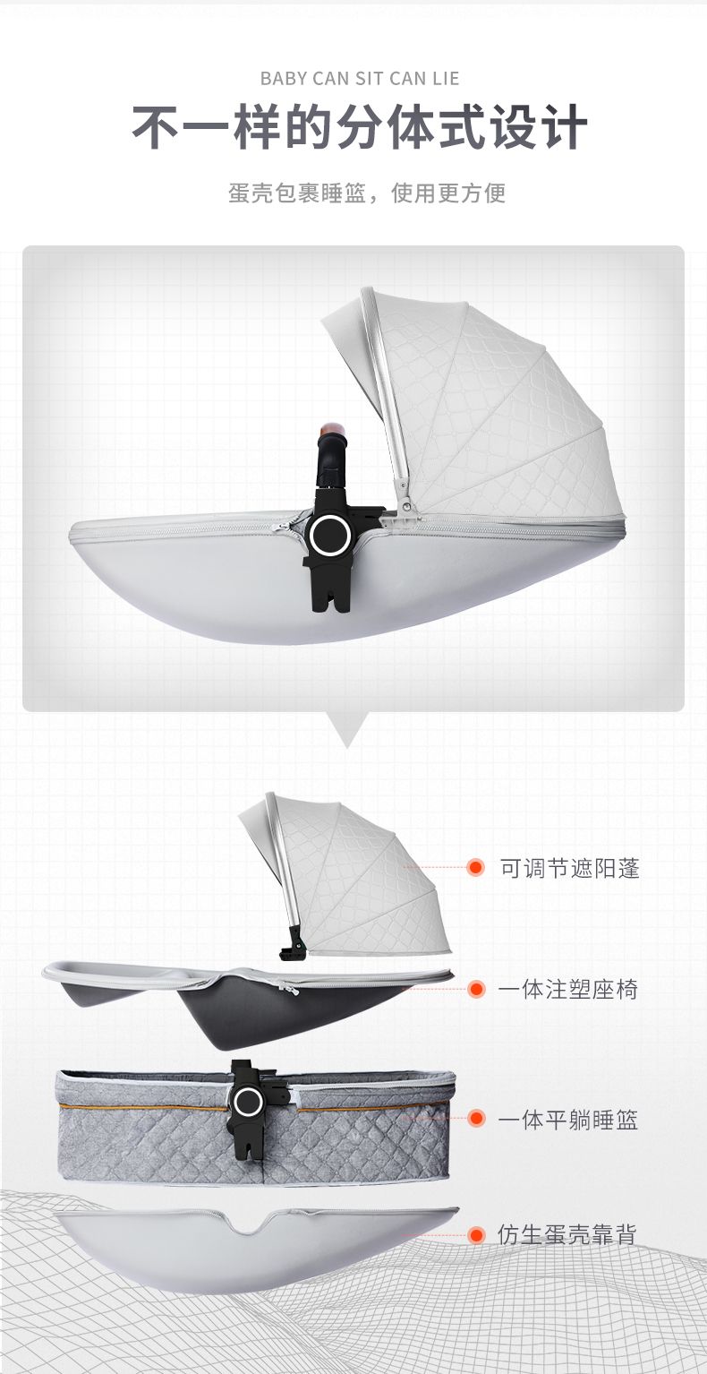 新款高景观手推车童车大轮减震器铝合金可坐可躺婴儿车详情图5