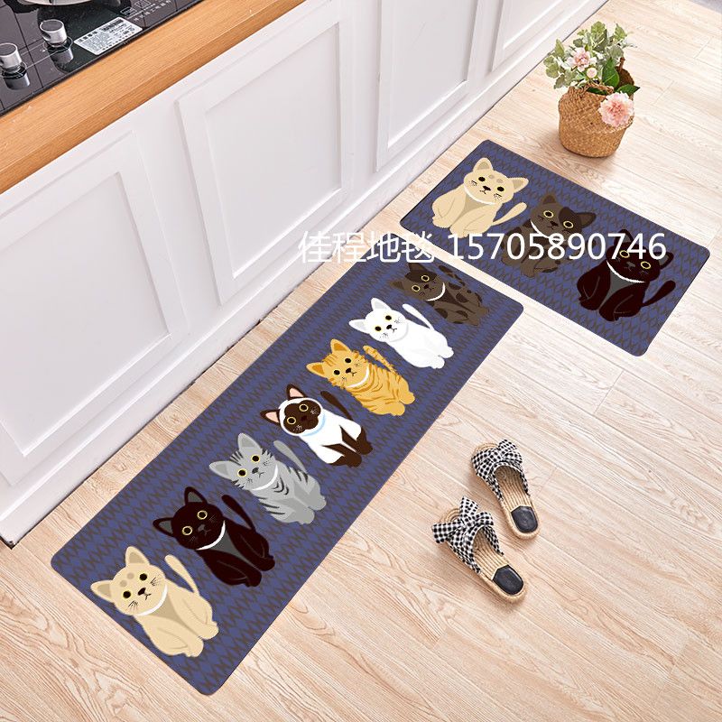 Borderless crystal velvet printed kitchen floor mat two-piece set, anti-slip combination floor mat, new kitchen mat, kitchen foot mat, carpet Item Picture