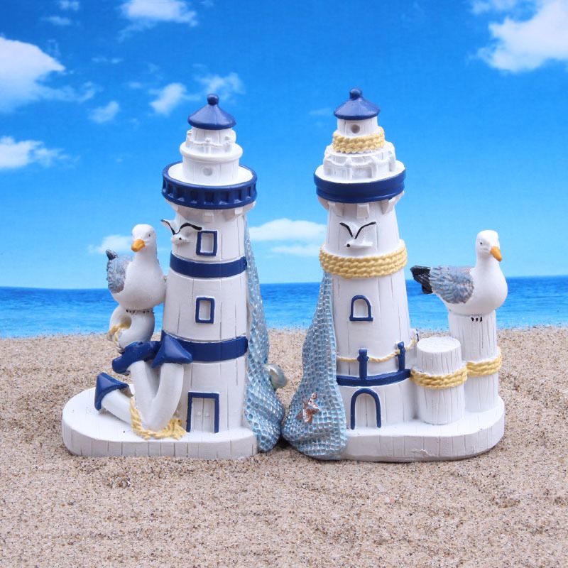 地中海树脂工艺品摆件夏日风情海鸥灯塔旅游纪念品树脂灯塔