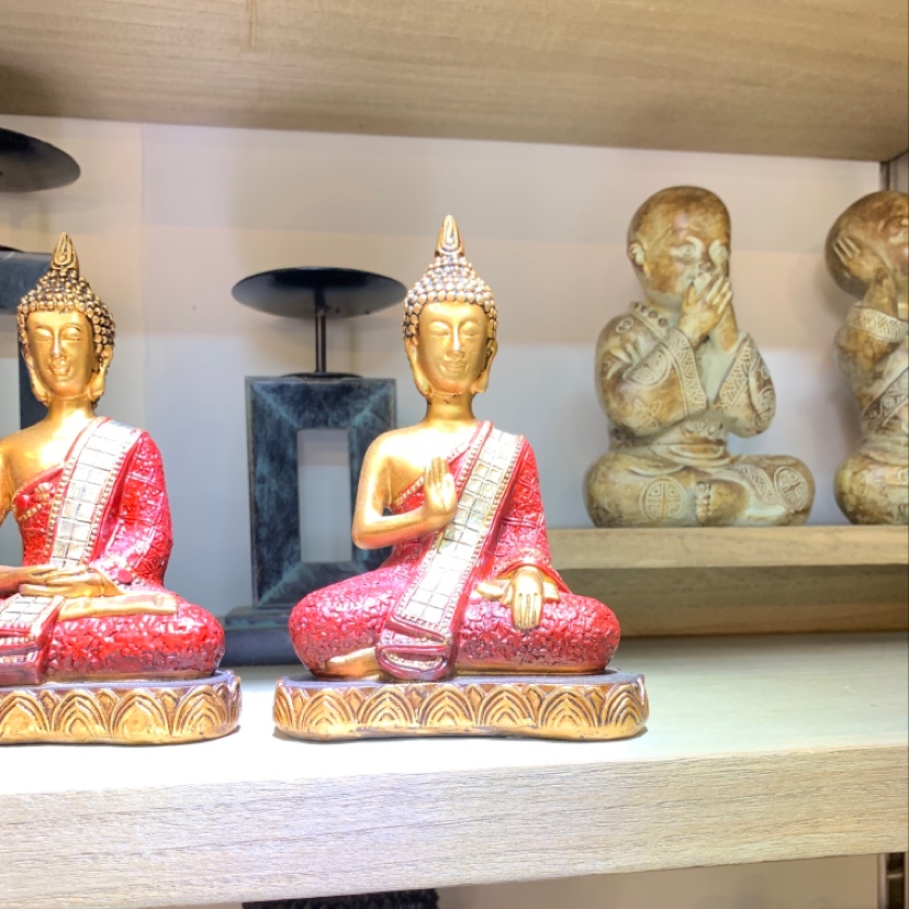 A set of Santai Buddha handicraft ornaments in antique gold with three movements Item Picture