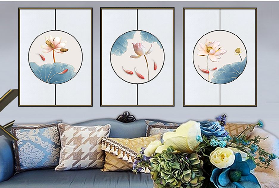 New Chinese Living Room Dining Room Decorative Painting Sofa Background Painting Hanging Painting Triplet Specification drawing