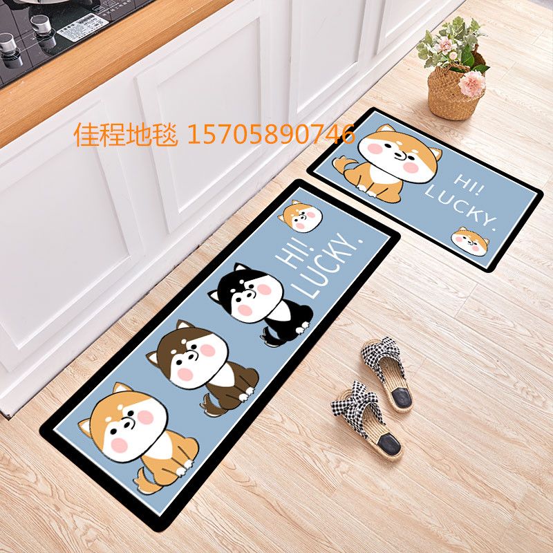 Borderless crystal velvet printed kitchen floor mat two-piece set, anti-slip combination floor mat, new kitchen mat, kitchen foot mat, carpet details Picture