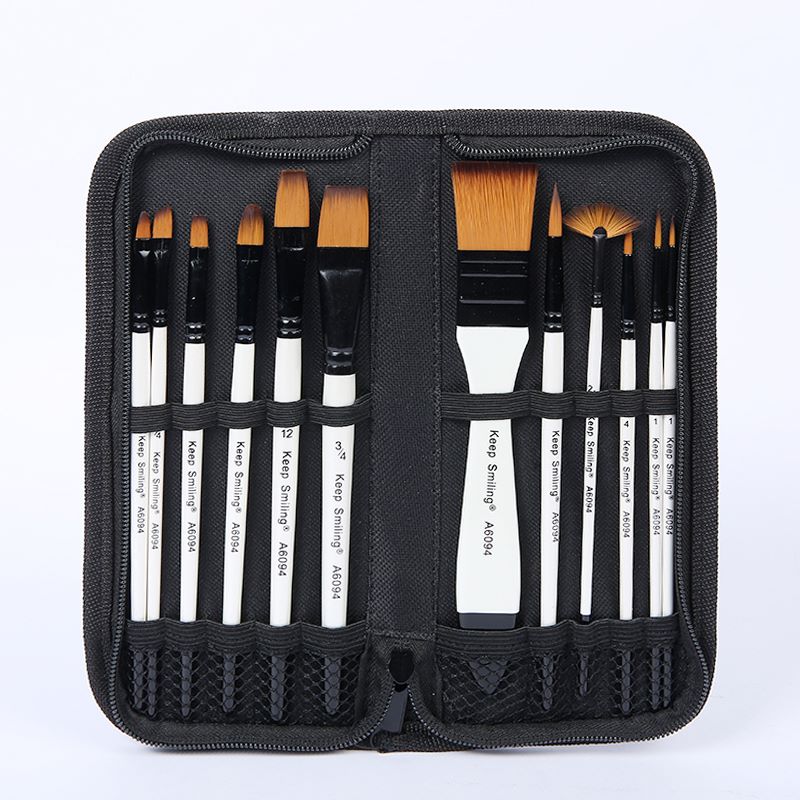 Quality 12 pieces of pearl white nylon wool brush set watercolor acrylic oil painting brush wholesale thumbnail
