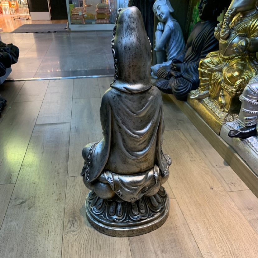 Antique-style silver home decoration and art piece of Guanyin Bodhisattva Seated statue Item Picture