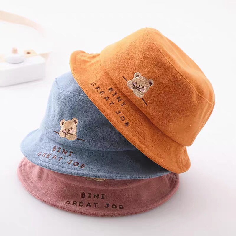Baby hat 1 year old boy Fisherman Hat 2 Korean version lovely warm bear flat top girls and children basin hat thumbnail