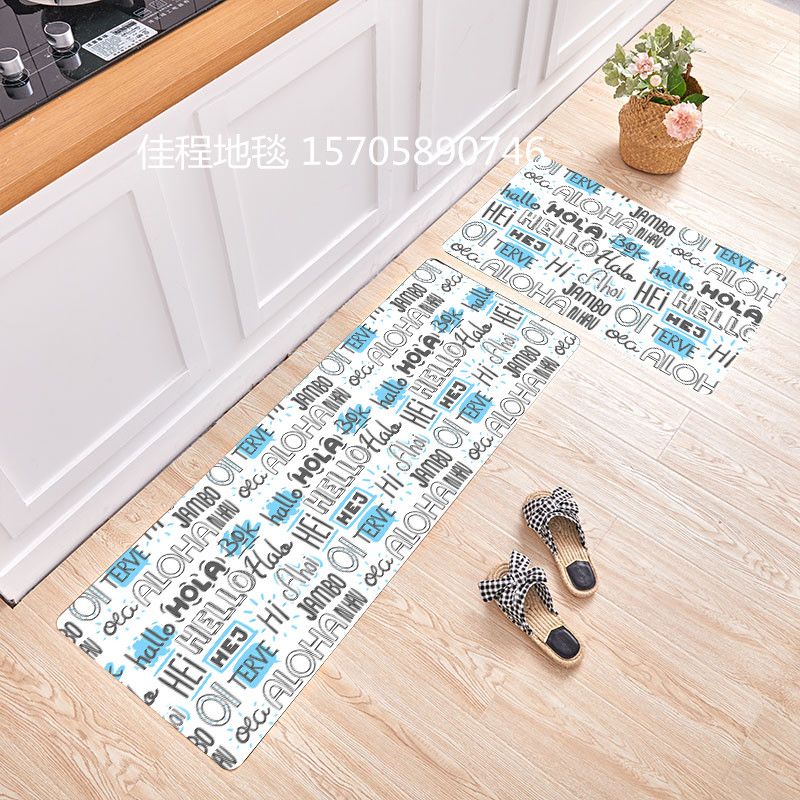 Borderless crystal velvet printed kitchen floor mat two-piece set, anti-slip combination floor mat, new kitchen mat, kitchen foot mat, carpet Specification drawing