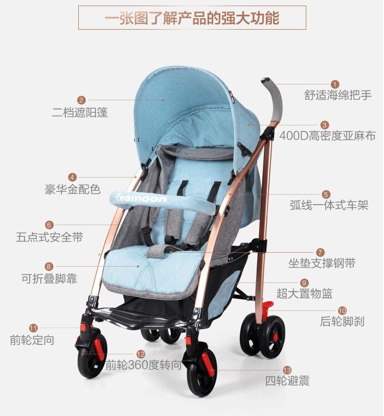 儿童手推车加大加宽版婴儿车可躺可坐童车详情图5