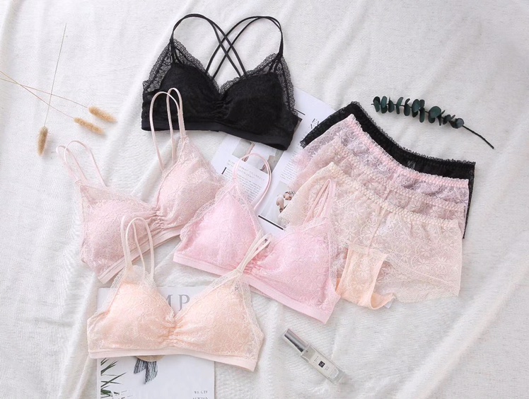 Breathable lace comfortable young girl underwear baby cotton bra suit color: black grey powder skin thumbnail