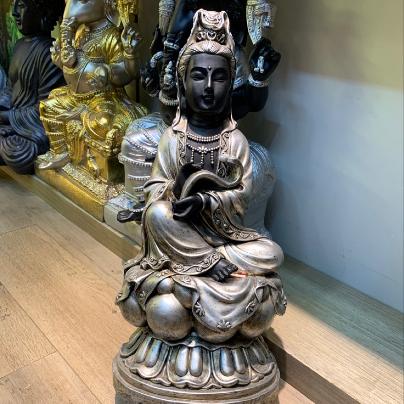 Antique-style silver home decoration and art piece of Guanyin Bodhisattva Seated statue