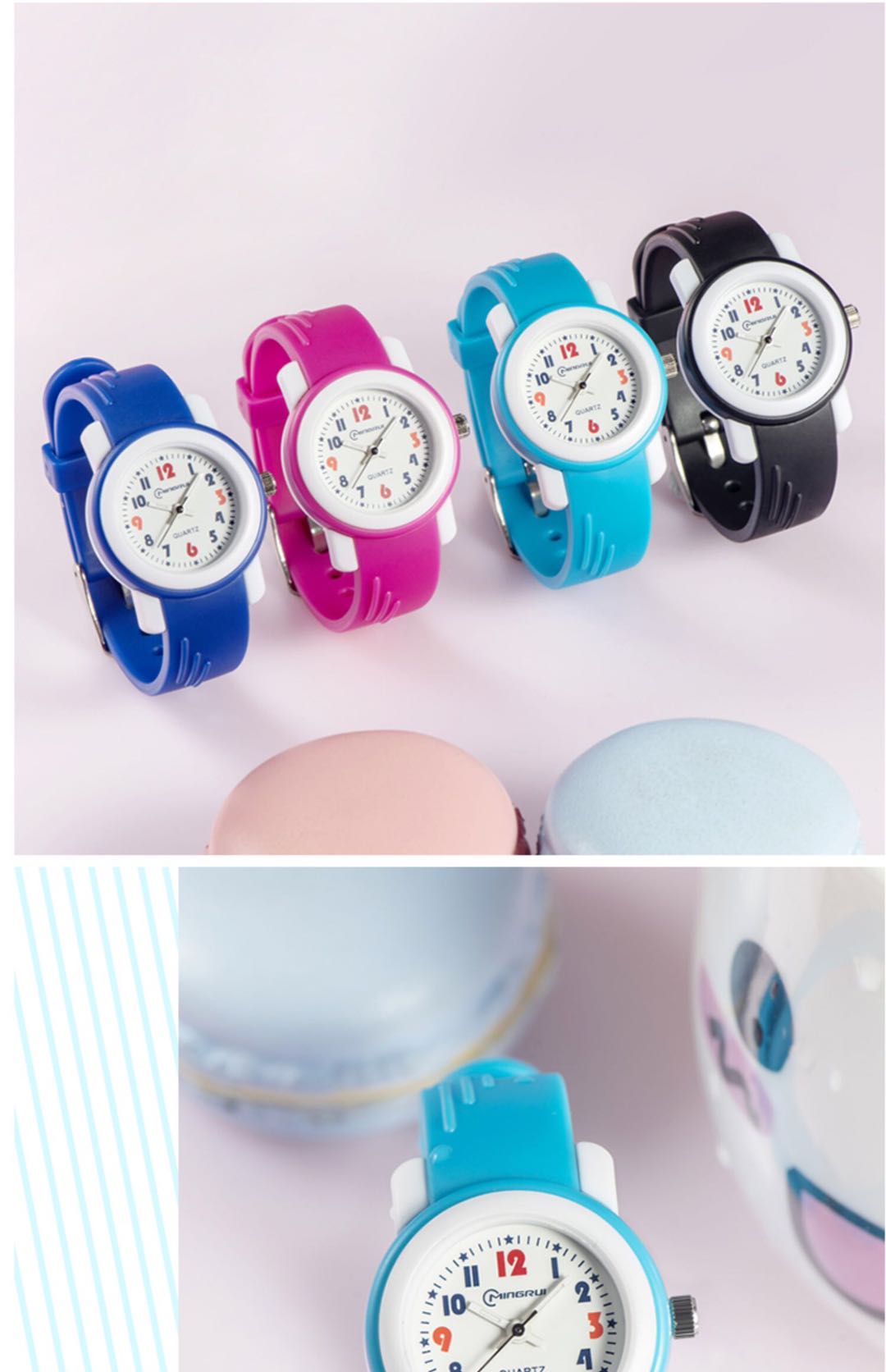 名瑞儿童手表女可爱卡通多色石英表男女学生防水指针式电子手表详情图8