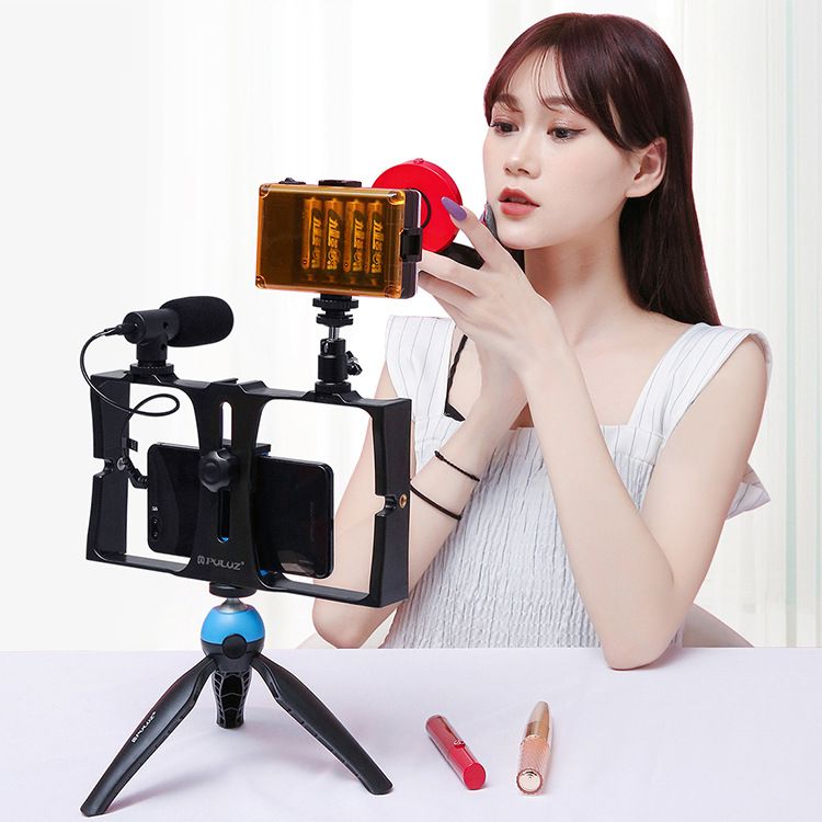 Mobile phone photography set, mobile phone live streaming rabbit cage set with fill light, microphone and tripod details Picture