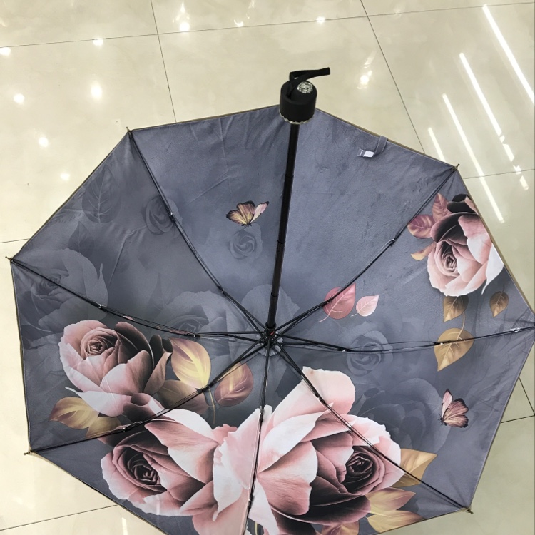 Item No. 3674E: Sunken Fish and Fallen Geese, Black Vinyl Transfer Three-fold Double-layer Umbrella Specification image