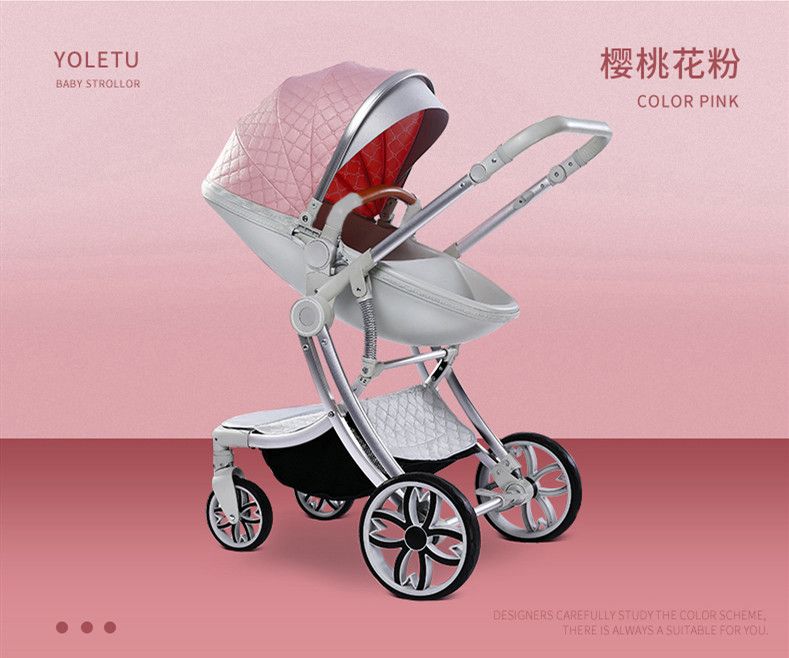 新款高景观手推车童车大轮减震器铝合金可坐可躺婴儿车产品图