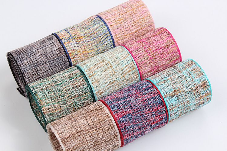 Factory direct sales of Korean webbing, color-edged two-color linen ribbons, diy bow clothing accessories, coarse linen ribbons